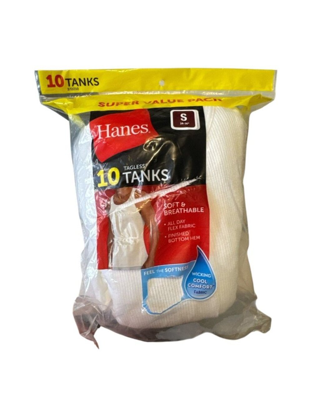 Hanes Mens Tagless Tanks 10-Pack White S 34-36" Soft Breathable Cotton